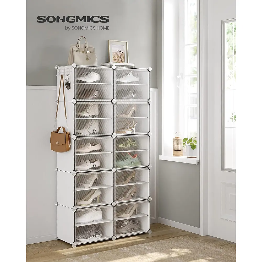 SONGMICS Παπουτσοθήκη Οργάνωσης 82x32x152cm για 40 Ζευγάρια με Γάντζους και Αντιολισθητική Συσκευή LPC035W01