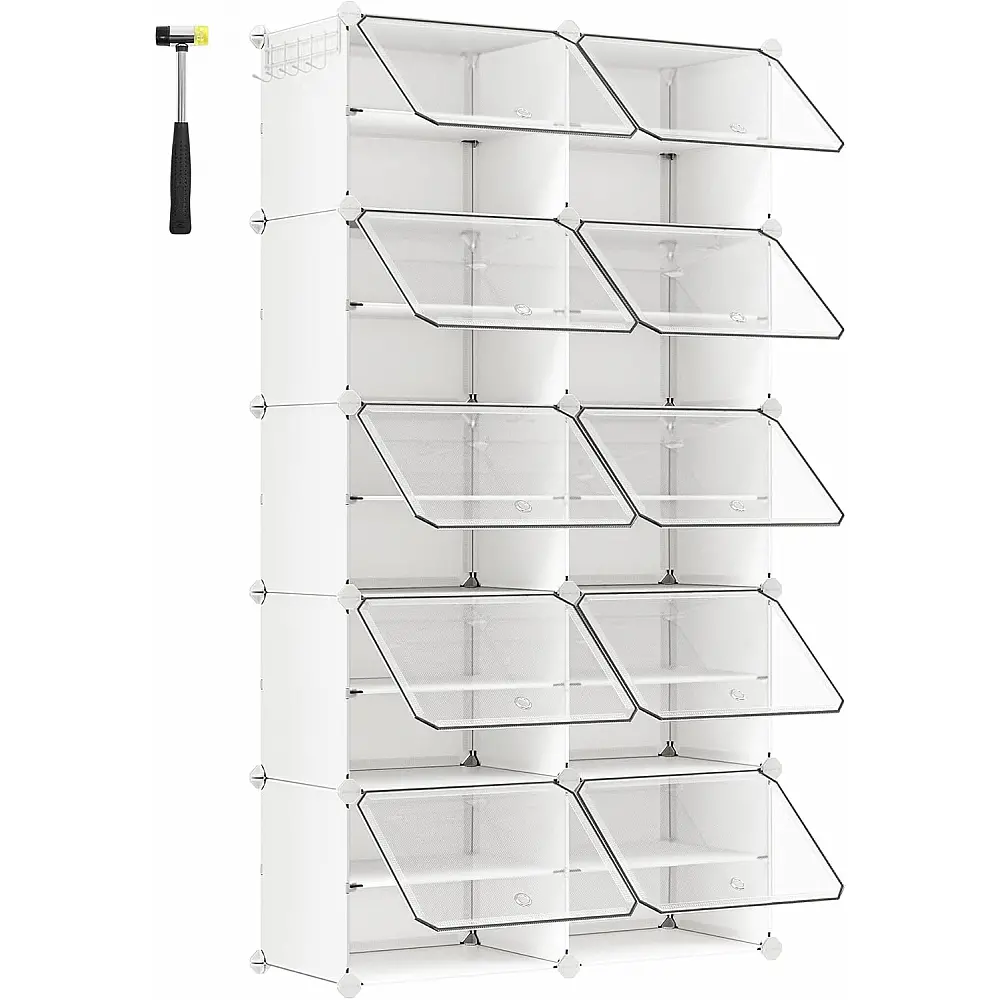SONGMICS Παπουτσοθήκη Οργάνωσης 82x32x152cm για 40 Ζευγάρια με Γάντζους και Αντιολισθητική Συσκευή LPC035W01