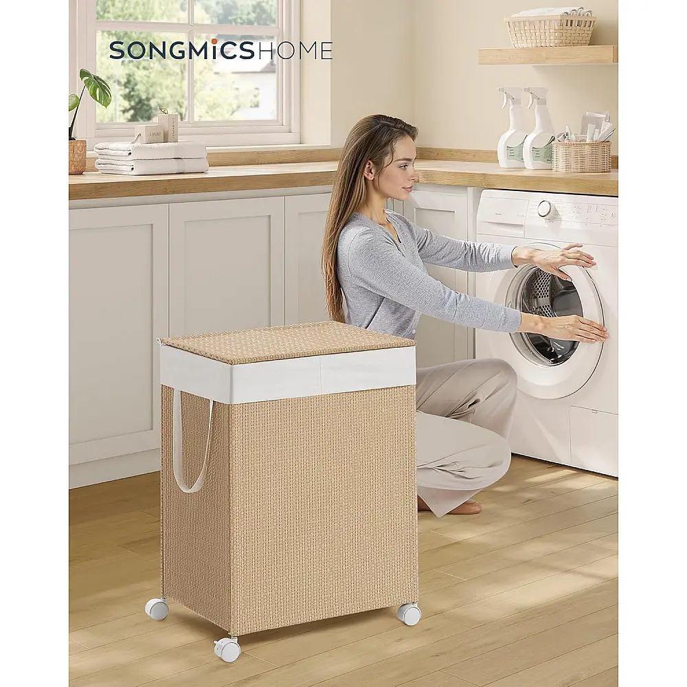SONGMICS Καλάθι Ρούχων με Ρόδες και Διαχωριστικά Ρατάν 46.5x37.5x65 εκ. LCB601N01