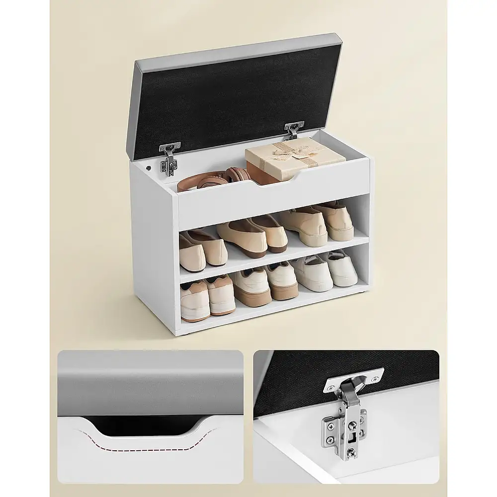 VASAGLE Λευκός Πάγκος Παπουτσιών με Αποθηκευτικό Χώρο 60x30x44 εκ. LHS020W01