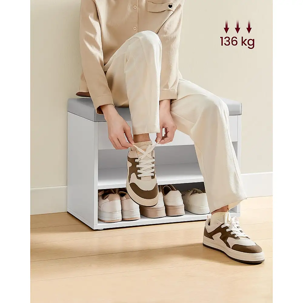VASAGLE Λευκός Πάγκος Παπουτσιών με Αποθηκευτικό Χώρο 60x30x44 εκ. LHS020W01