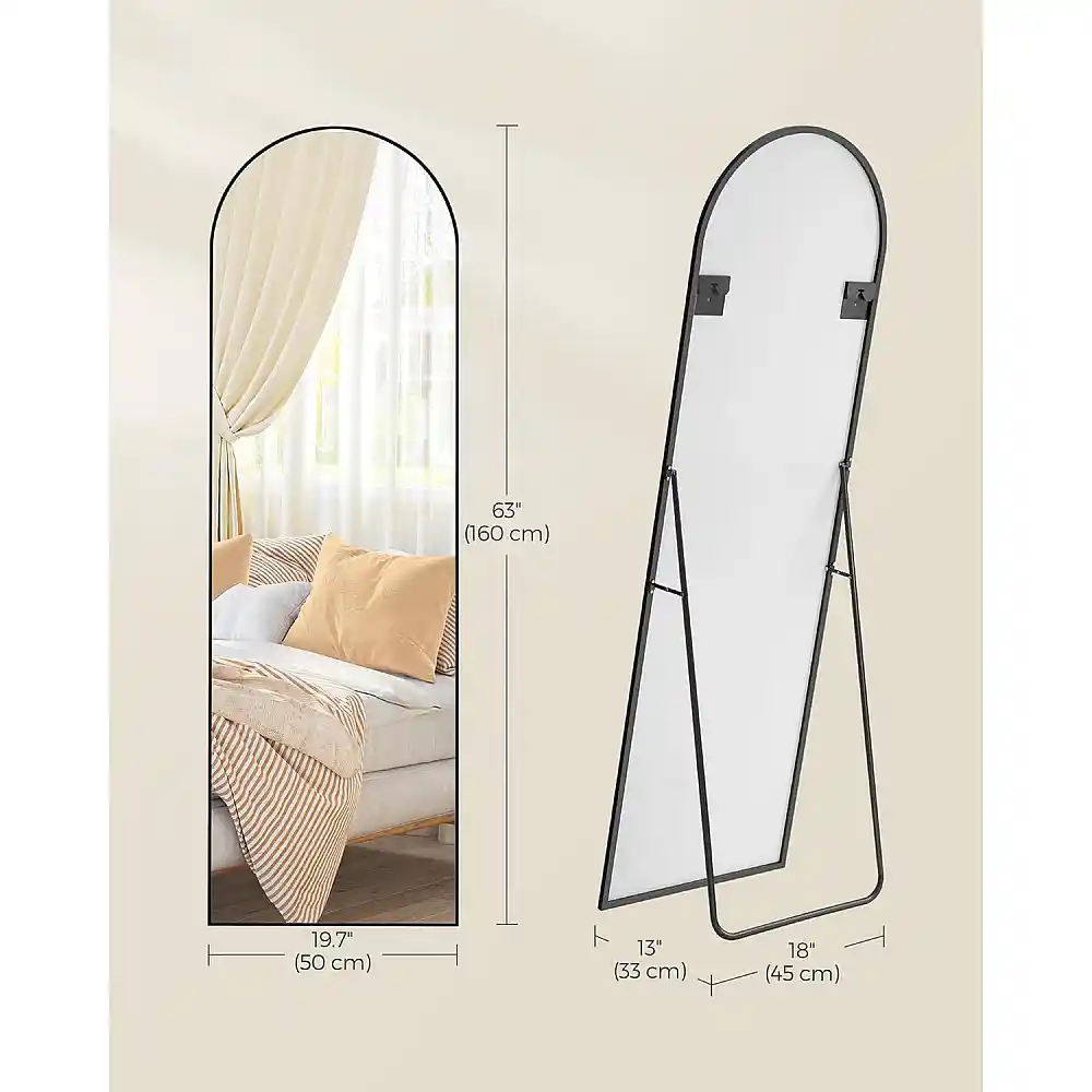 SONGMICS Καθρέφτης Δαπέδου 160x50 cm με Αψιδωτό Μαύρο Αλουμινένιο Πλαίσιο LFM031B01