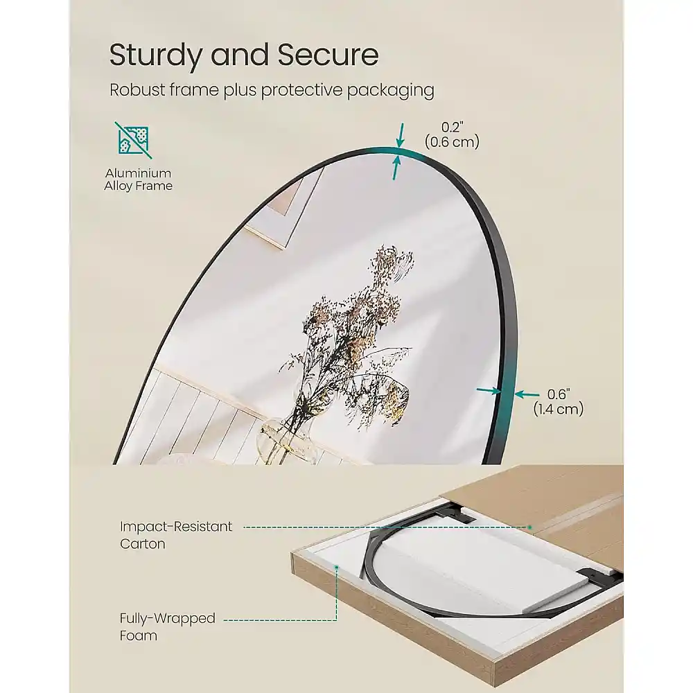 SONGMICS Καθρέφτης Δαπέδου 160x50 cm με Αψιδωτό Μαύρο Αλουμινένιο Πλαίσιο LFM031B01
