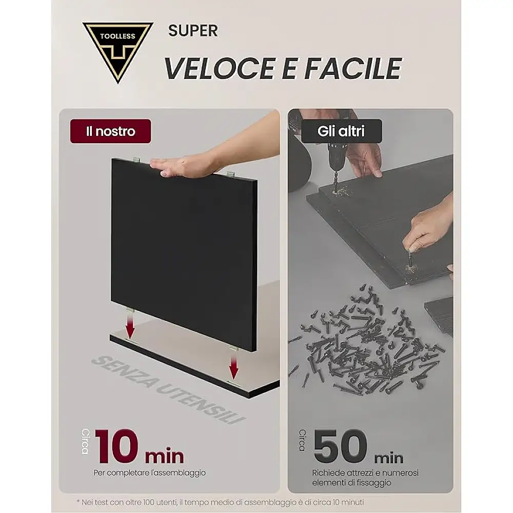 VASAGLE Μοντέρνο Κομοδίνο 45x35x58.7cm με 3 Συρτάρια, Χωρίς Εργαλεία Συναρμολόγησης, Ink Black + Cappuccino Beige LET778B01