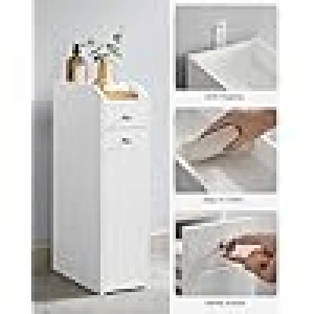 VASAGLE Λευκό Ντουλάπι Μπάνιου 18x40x70cm με 4 Ράφια και Συρόμενο Συρτάρι BBC847P31