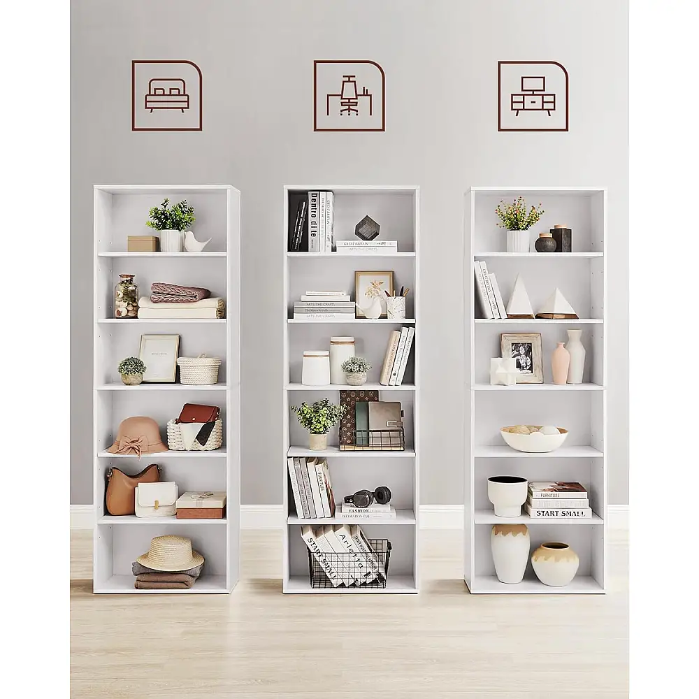 VASAGLE Λευκή Σκανδιναβική Βιβλιοθήκη με Ρυθμιζόμενα Ράφια 60x24x179 εκ. LBC169T14