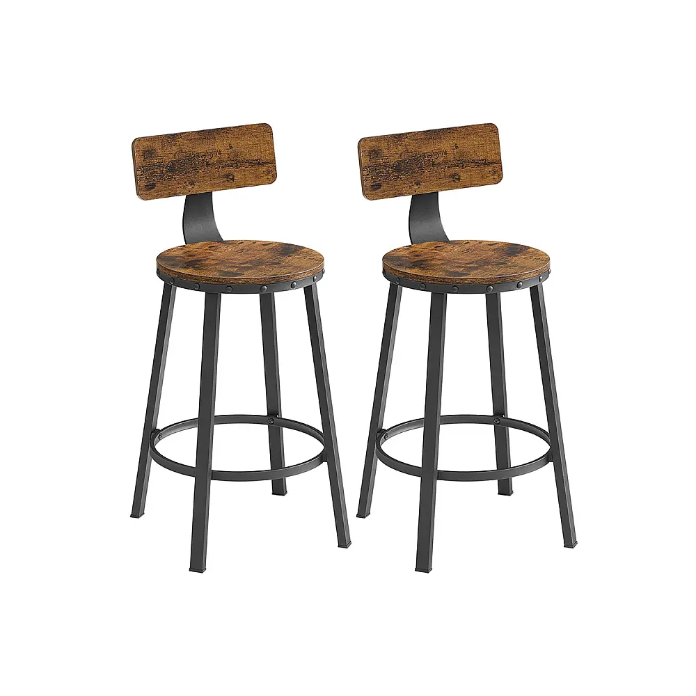 VASAGLE Σετ 2 Βιομηχανικά Σκαμπό Μπαρ 49.5x49.5x63cm με Ρουστίκ Καφέ και Μαύρο Ατσάλι LBC076B01