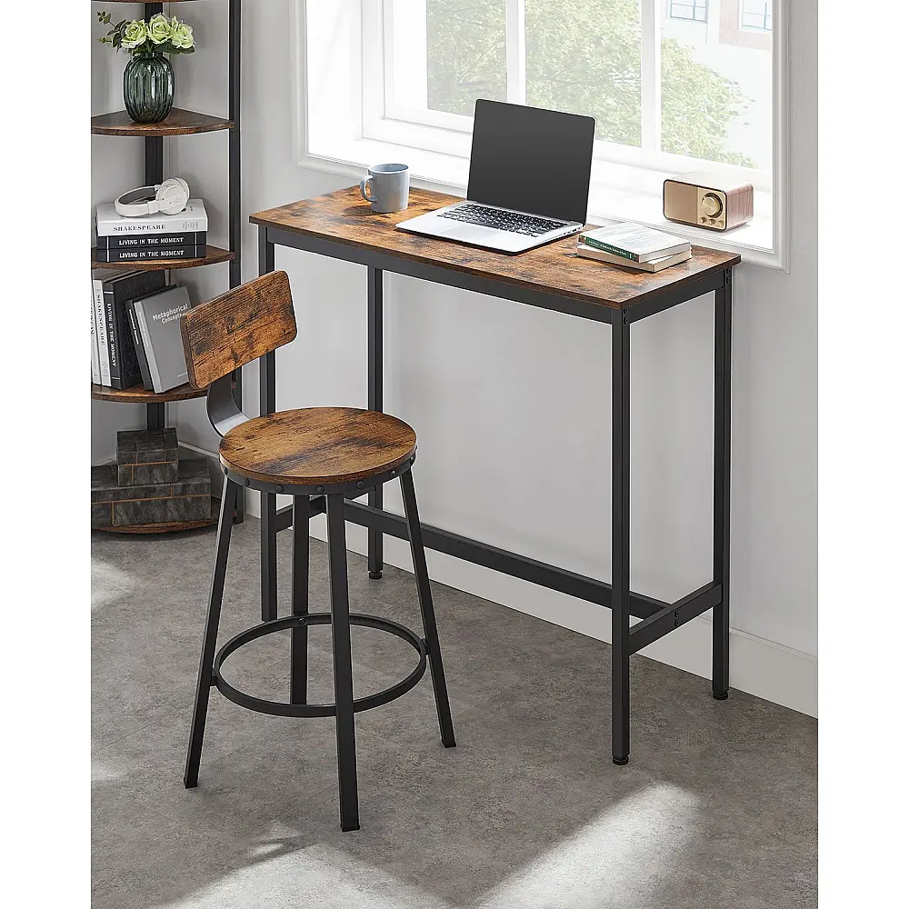 VASAGLE Σετ 2 Βιομηχανικά Σκαμπό Μπαρ 49.5x49.5x63cm με Ρουστίκ Καφέ και Μαύρο Ατσάλι LBC076B01