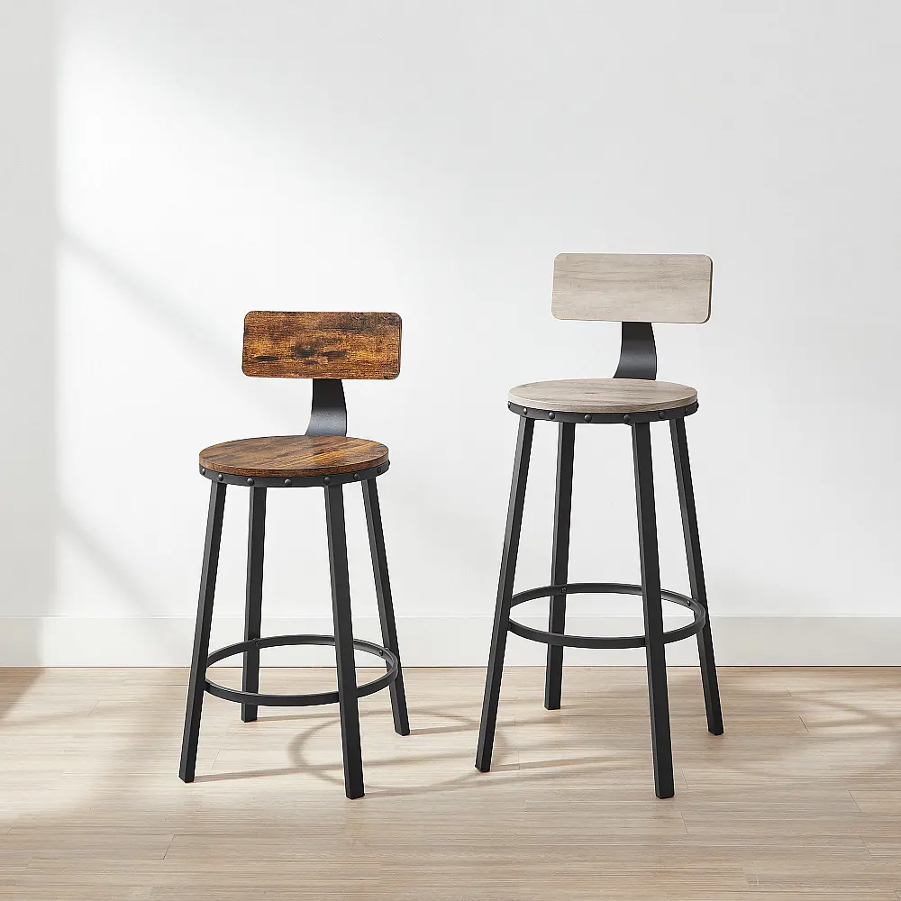 VASAGLE Σετ 2 Βιομηχανικά Σκαμπό Μπαρ 49.5x49.5x63cm με Ρουστίκ Καφέ και Μαύρο Ατσάλι LBC076B01
