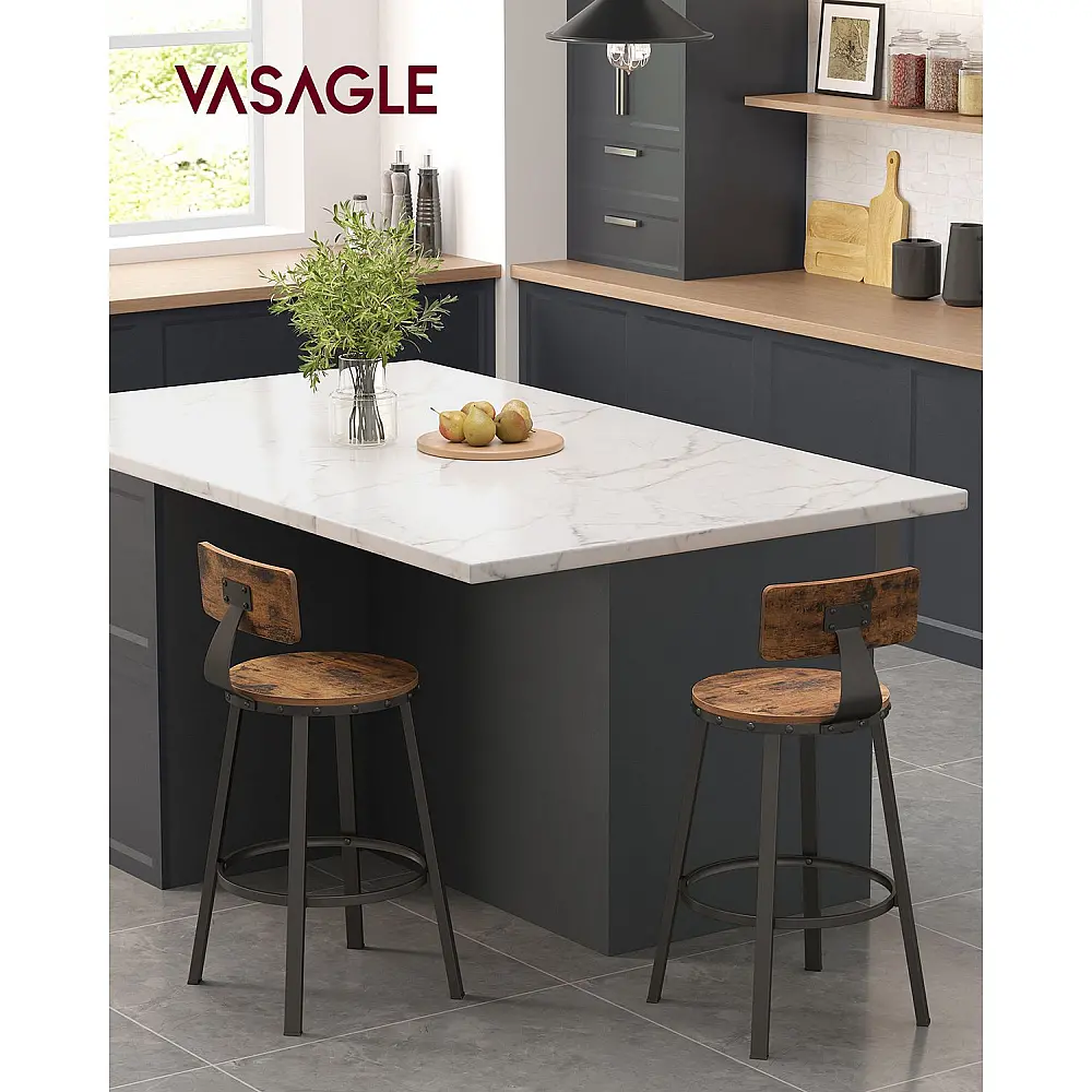 VASAGLE Σετ 2 Βιομηχανικά Σκαμπό Μπαρ 49.5x49.5x63cm με Ρουστίκ Καφέ και Μαύρο Ατσάλι LBC076B01