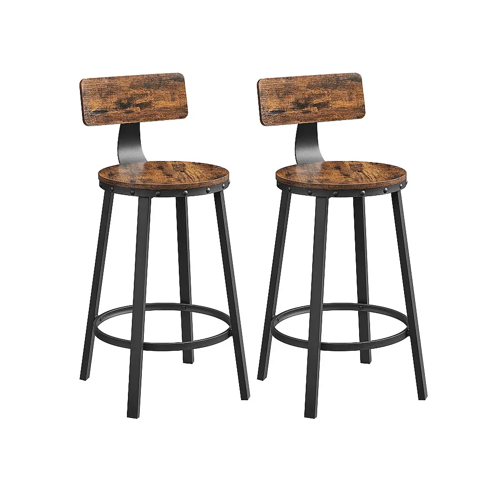 VASAGLE Σετ 2 Βιομηχανικά Σκαμπό Μπαρ 49.5x49.5x63cm με Ρουστίκ Καφέ και Μαύρο Ατσάλι LBC076B01