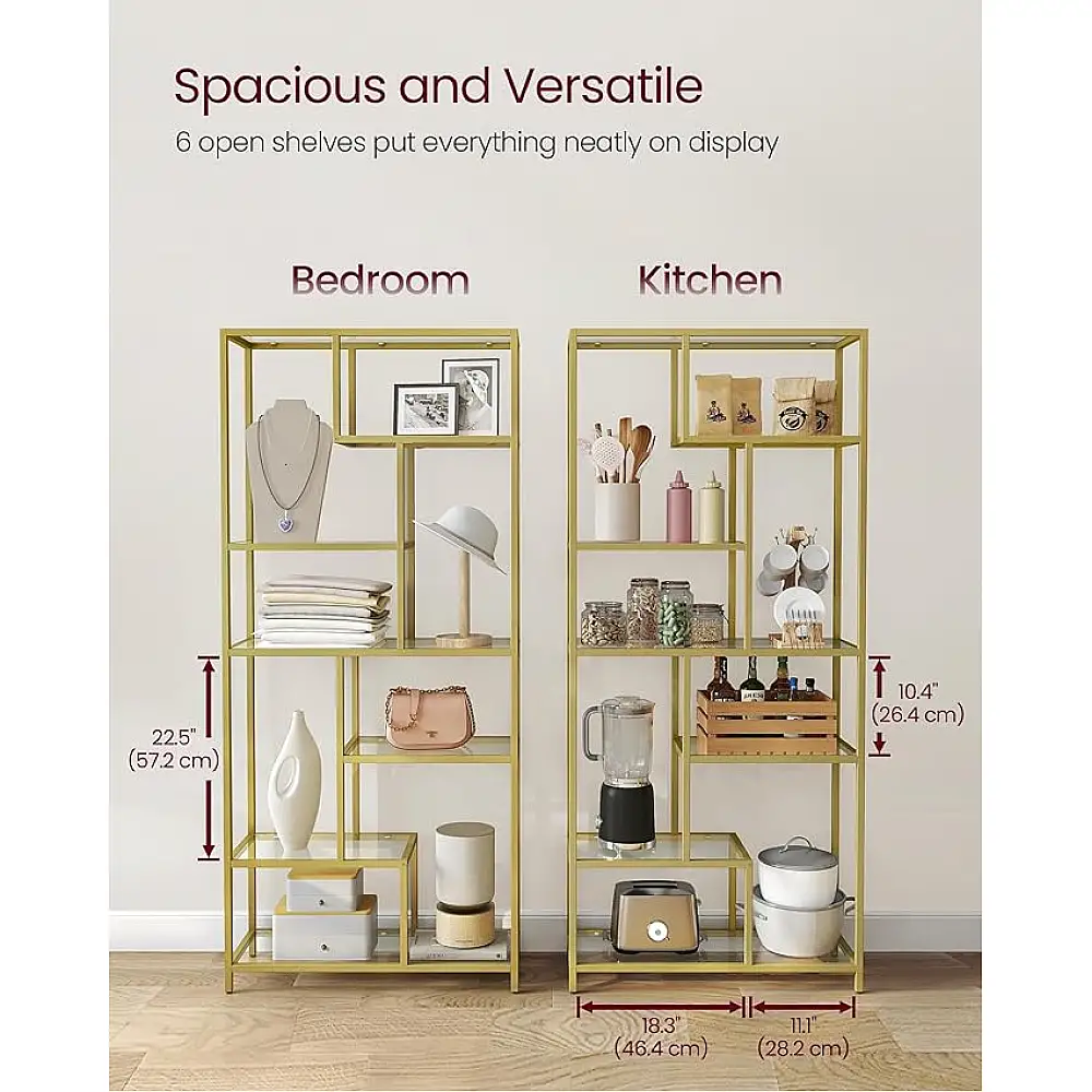 VASAGLE Μεταλλική Χρυσή Βιβλιοθήκη 6 Επιπέδων 80x30x180.8cm LGT502A01 LGT502A01