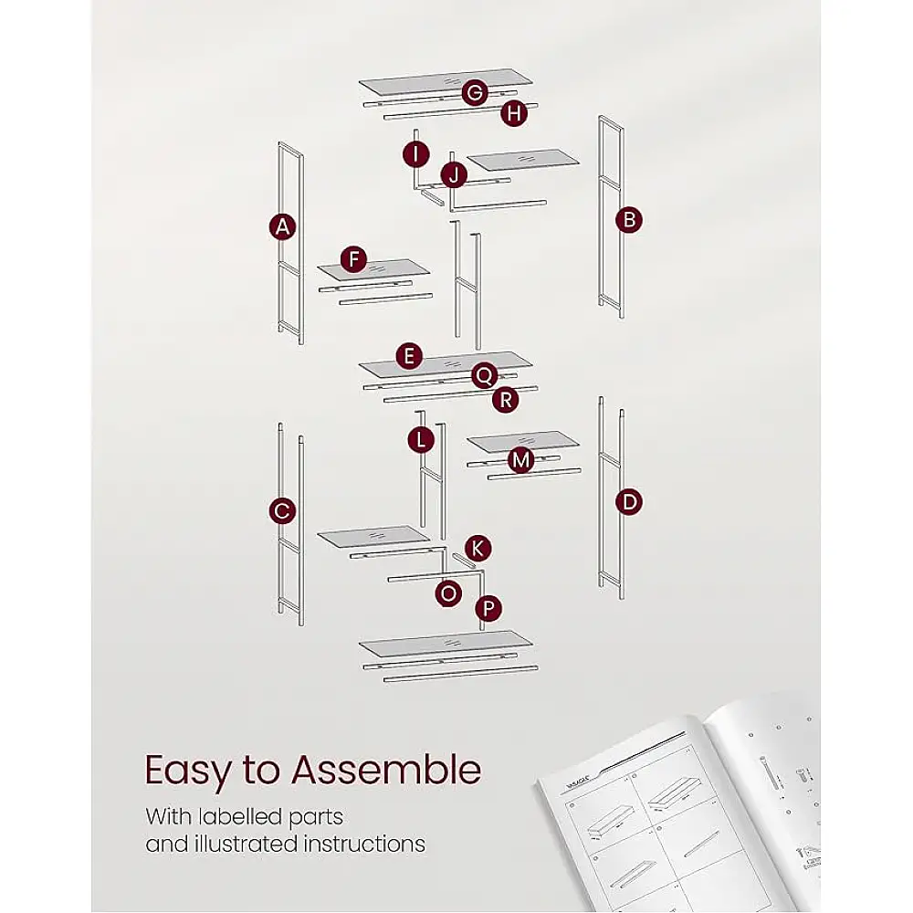 VASAGLE Μεταλλική Χρυσή Βιβλιοθήκη 6 Επιπέδων 80x30x180.8cm LGT502A01 LGT502A01