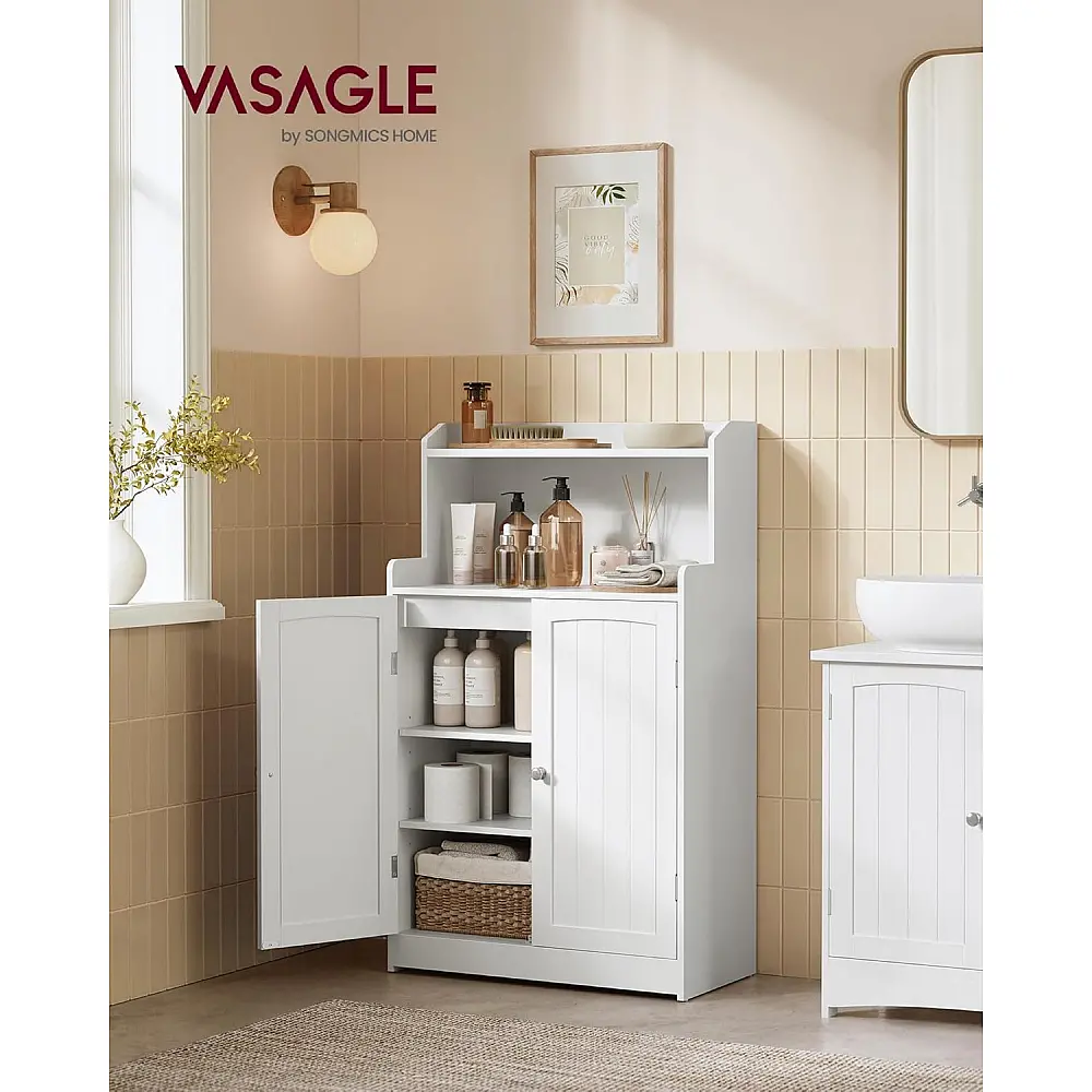 VASAGLE Ντουλάπι Μπάνιου 60x30x110cm με Ρυθμιζόμενα Ράφια και Ασφαλή Στήριξη BBC770W01