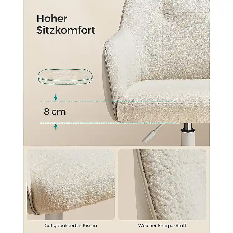 SONGMICS Περιστρεφόμενη Καρέκλα Γραφείου Cappuccino Beige με Sherpa Ύφασμα 60.8x58x86-96cm OBG019W01
