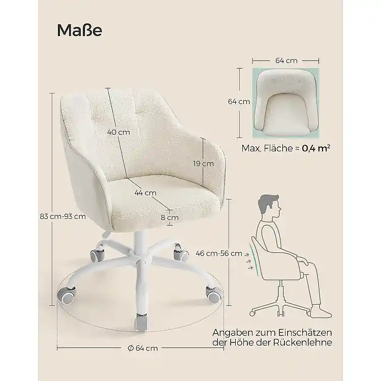 SONGMICS Περιστρεφόμενη Καρέκλα Γραφείου Cappuccino Beige με Sherpa Ύφασμα 60.8x58x86-96cm OBG019W01