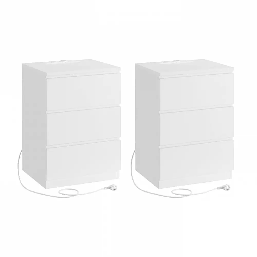 VASAGLE Κομοδίνο 40x35x59cm με Πρίζα και USB Θύρες σε Λευκό Χρώμα LET831W14V1