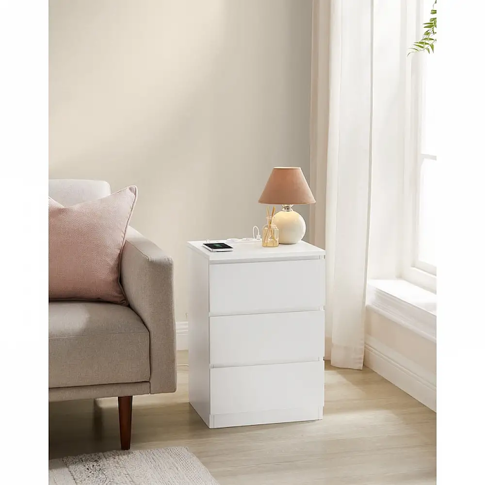 VASAGLE Κομοδίνο 40x35x59cm με Πρίζα και USB Θύρες σε Λευκό Χρώμα LET831W14V1