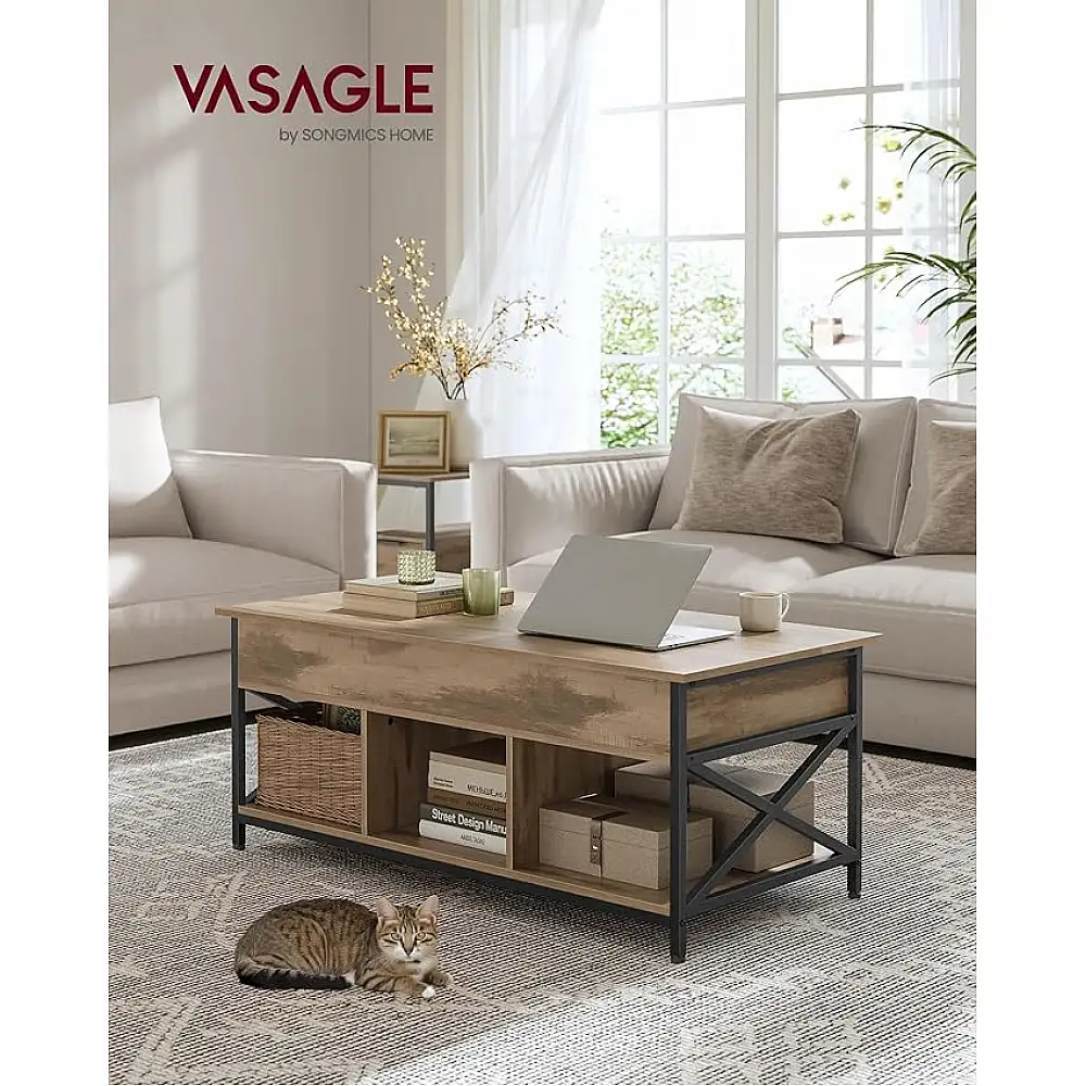 VASAGLE Ρυθμιζόμενο Βιομηχανικό Τραπεζάκι Σαλονιού με Αποθηκευτικό Χώρο 100x50x48 εκ. LCT209K02