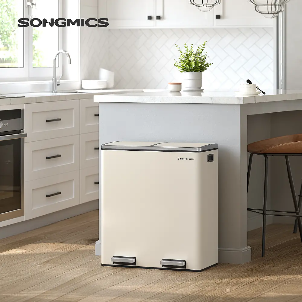 SONGMICS Δίχρωμος Κάδος Απορριμμάτων 60L με Απαλό Κλείσιμο και Πεντάλ 58.5x36x65cm LTB060A01