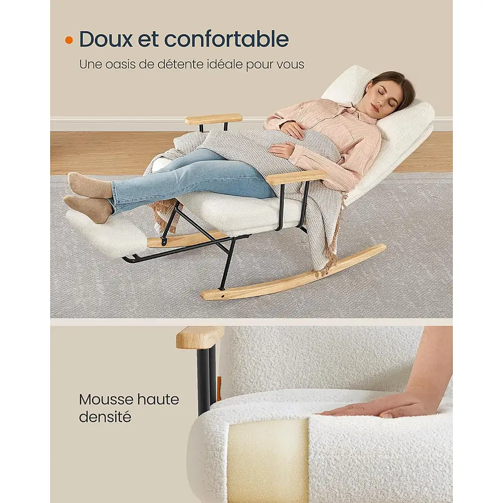 SONGMICS Λευκή Πολυθρόνα Κουνιστή με Ρυθμιζόμενη Πλάτη και Επεκτάσιμο Υποπόδιο - Ιδανική για Χαλάρωση και Άνεση LYY016W01