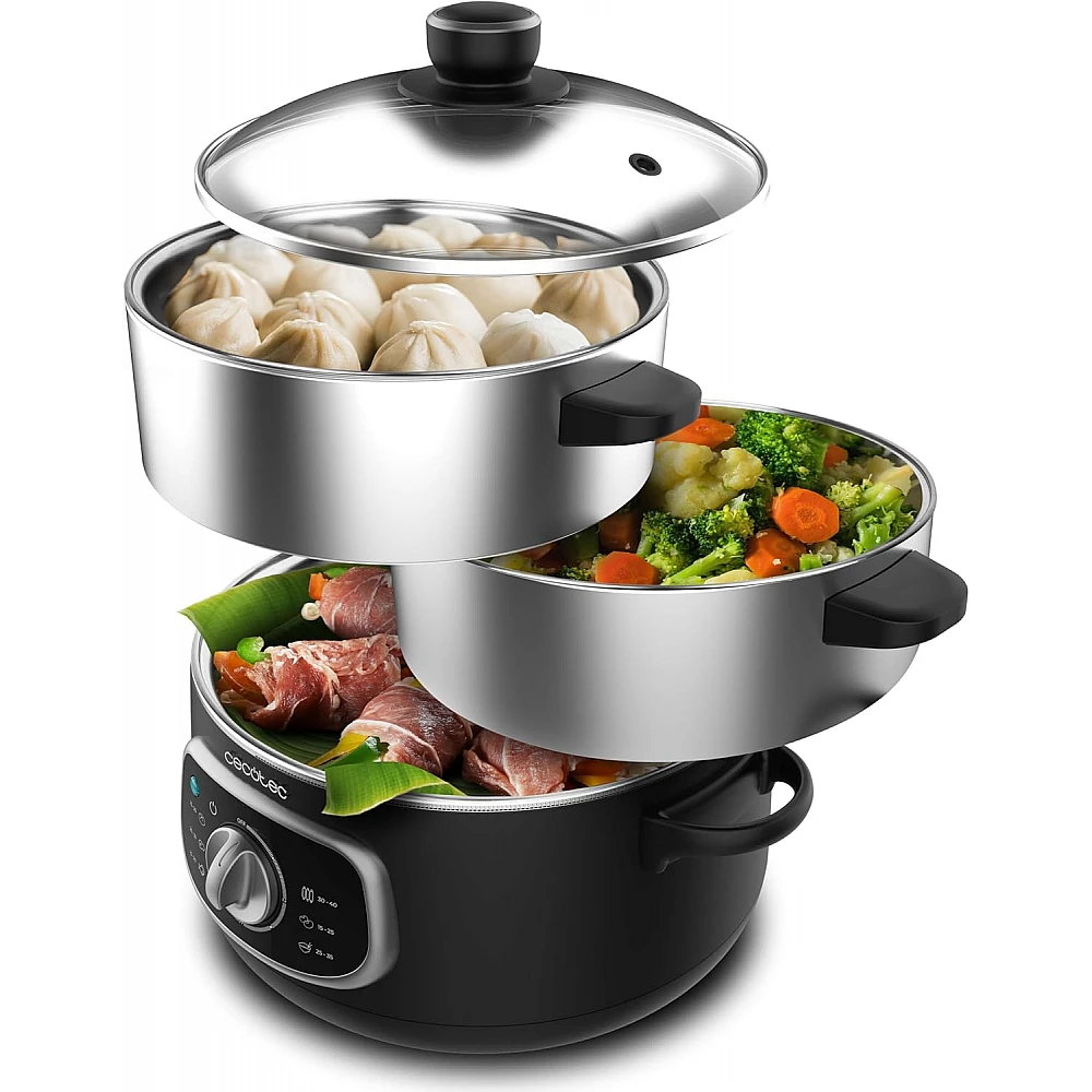Ατμομάγειρας Vapovita SteelPot White – 1300W με 3 Δοχεία από Ανοξείδωτο Ατσάλι 10lt CEC-100630 Cecotec