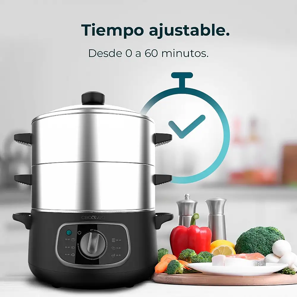 Ατμομάγειρας Vapovita SteelPot White – 1300W με 3 Δοχεία από Ανοξείδωτο Ατσάλι 10lt CEC-100630 Cecotec