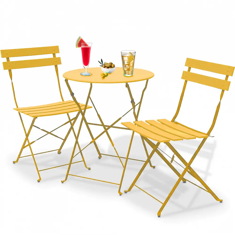 Shally Dogan Σετ 3 Τεμαχίων Κήπου Τραπέζι 2 Καρέκλες Μπιστρό Πτυσσόμενο Μοντέλο Παρίσι Μουστάρδα 02842247
