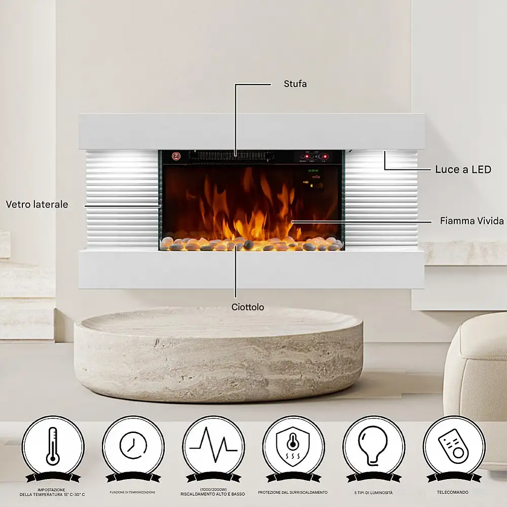 BAKAJI Ηλεκτρικό Τζάκι Τοίχου Σεντ Μόριτζ με Ρεαλιστική Φλόγα 02842100