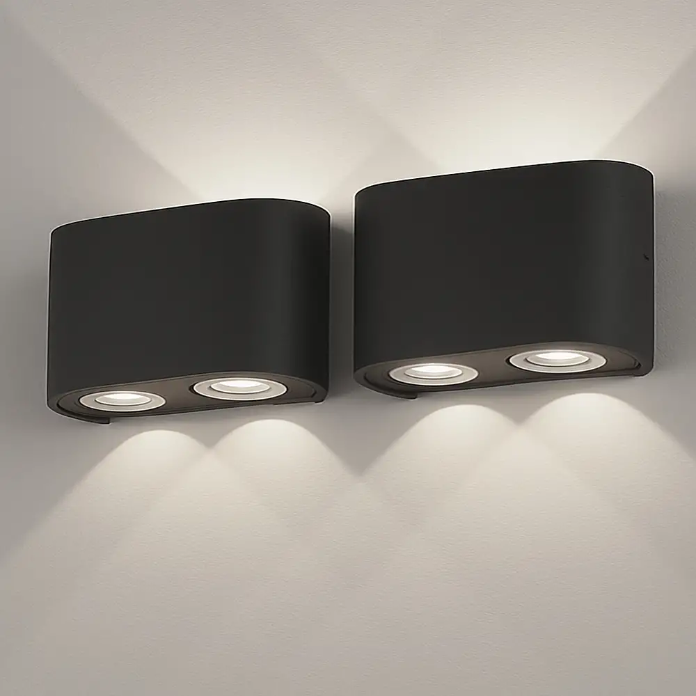 BAKAJI Σετ 2 Απλίκες Τοίχου 4 Led Μαύρο Φωτιστικό Ψυχρό Λευκό Φως 12x8x3cm 02842452