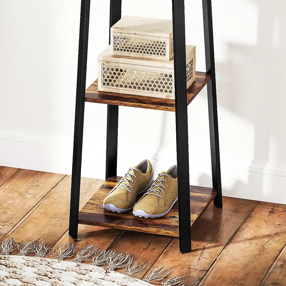 HOMCOM Καλόγερος με 8 Γάντζους, 3 Ράφια, 34x34x170 εκ, Καφέ 850-343V00RB