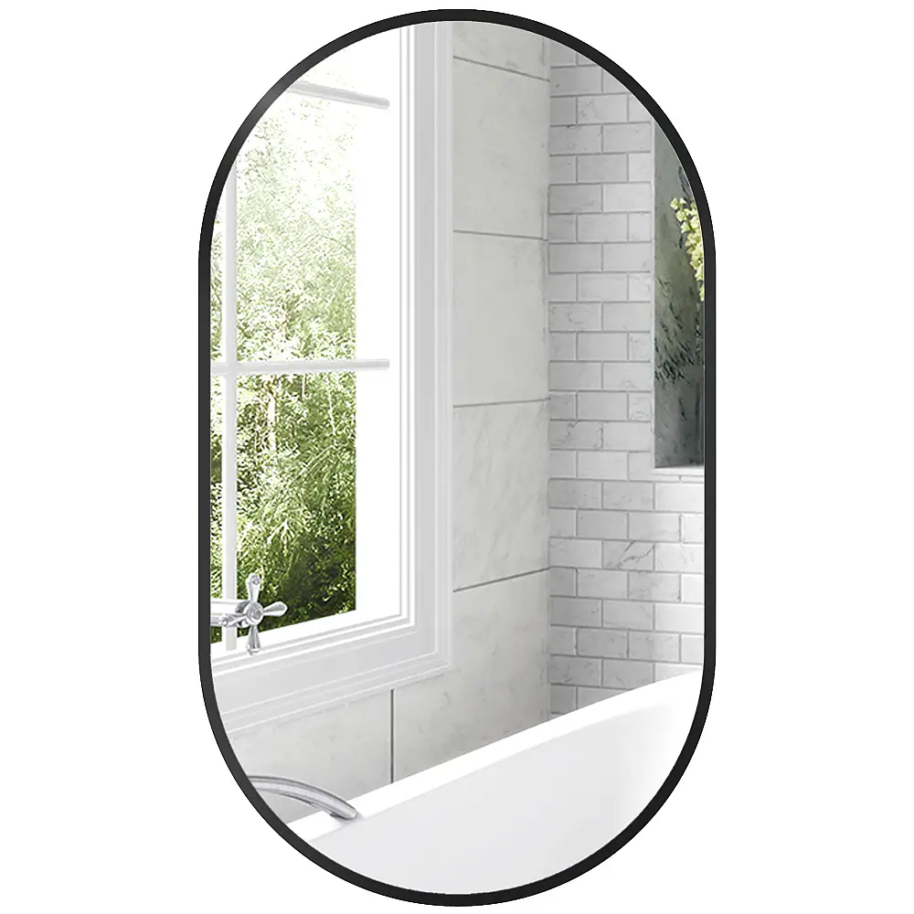 HOMCOM Οβάλ Καθρέφτης Μπάνιου 60x90cm με Μαύρο Αλουμινένιο Πλαίσιο 834-687V82BK
