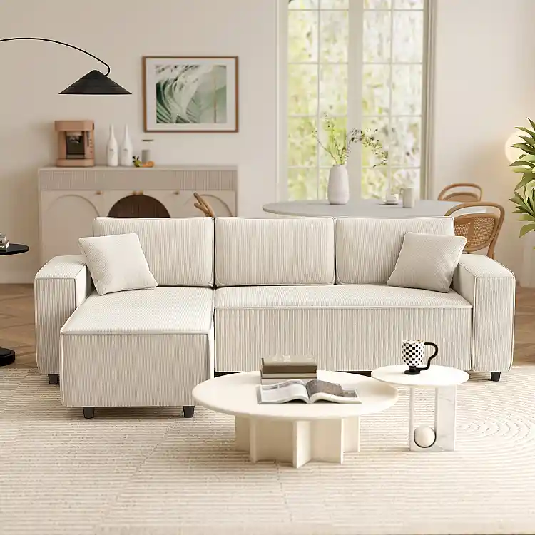 HOMCOM Τριθέσιος Καναπές με Χαμηλή Πλάτη, 241x153x83 εκ., Λευκό Κρεμ 83B-352V00CW