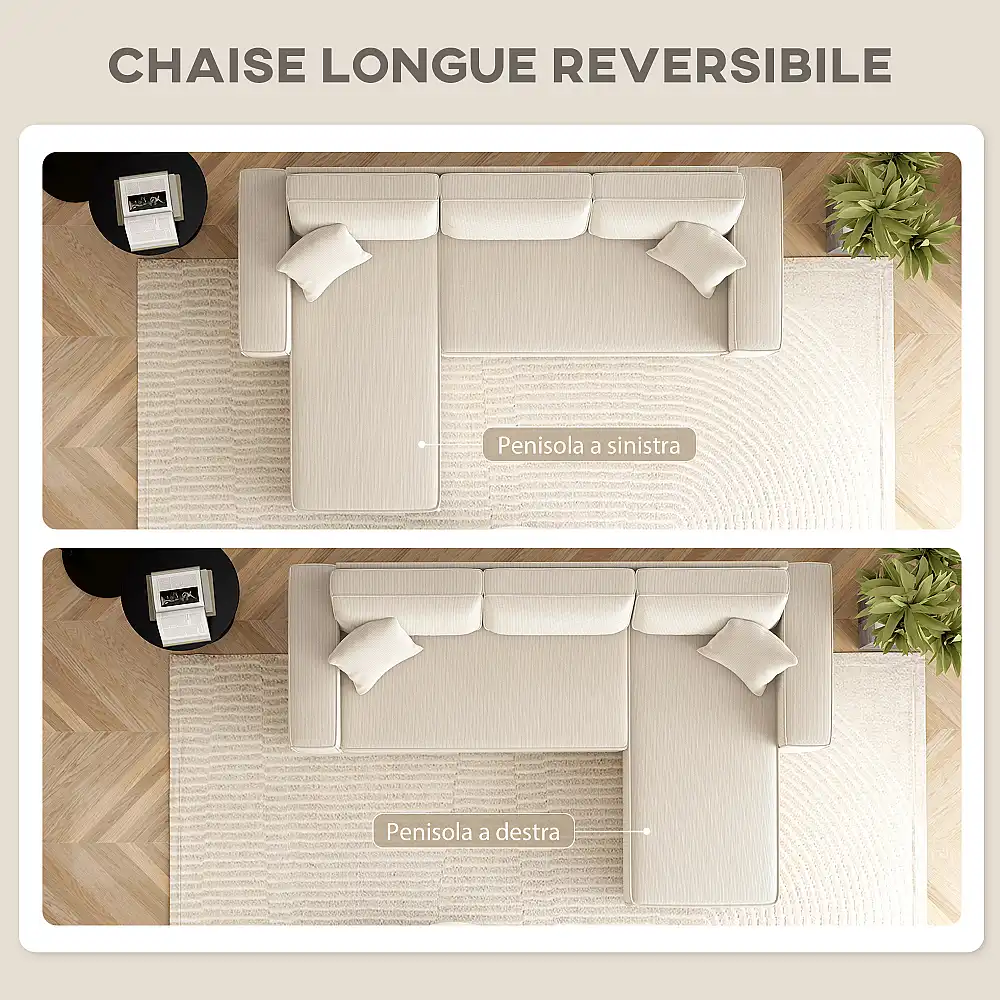 HOMCOM Τριθέσιος Καναπές με Χαμηλή Πλάτη, 241x153x83 εκ., Λευκό Κρεμ 83B-352V00CW
