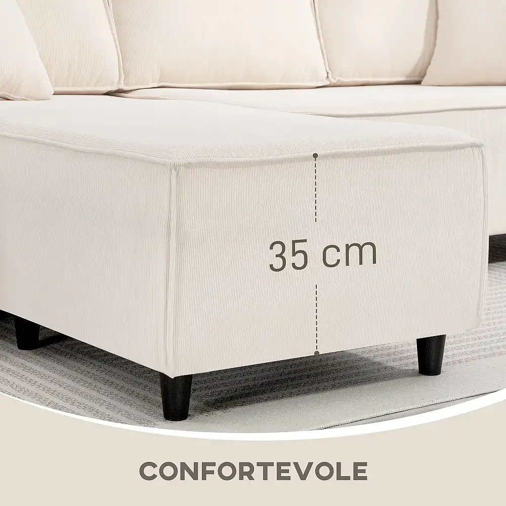 HOMCOM Τριθέσιος Καναπές με Χαμηλή Πλάτη, 241x153x83 εκ., Λευκό Κρεμ 83B-352V00CW