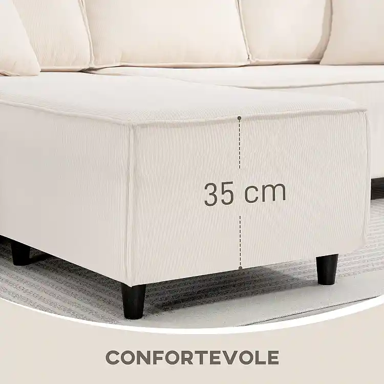 HOMCOM Τριθέσιος Καναπές με Χαμηλή Πλάτη, 241x153x83 εκ., Λευκό Κρεμ 83B-352V00CW