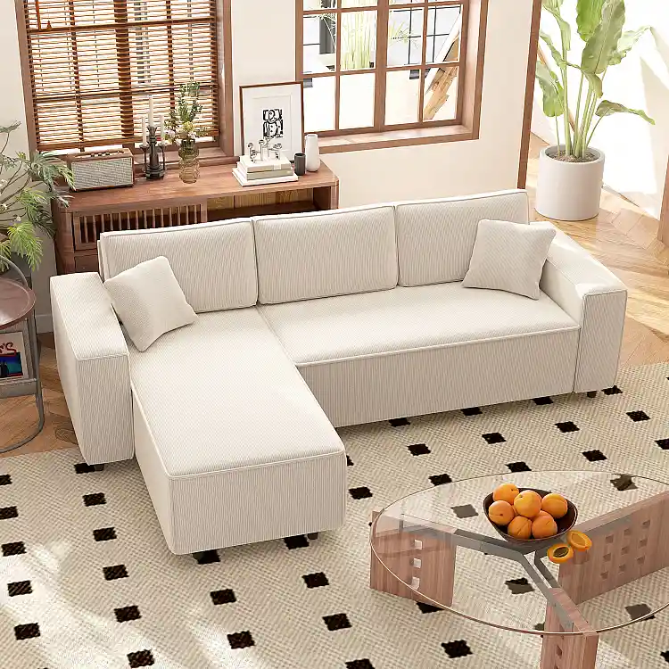 HOMCOM Τριθέσιος Καναπές με Χαμηλή Πλάτη, 241x153x83 εκ., Λευκό Κρεμ 83B-352V00CW