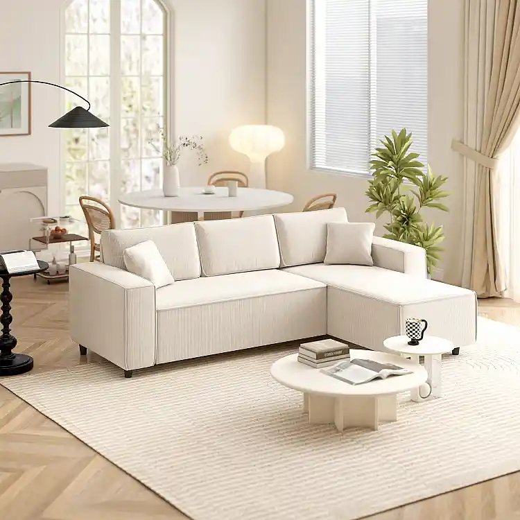 HOMCOM Τριθέσιος Καναπές με Χαμηλή Πλάτη, 241x153x83 εκ., Λευκό Κρεμ 83B-352V00CW