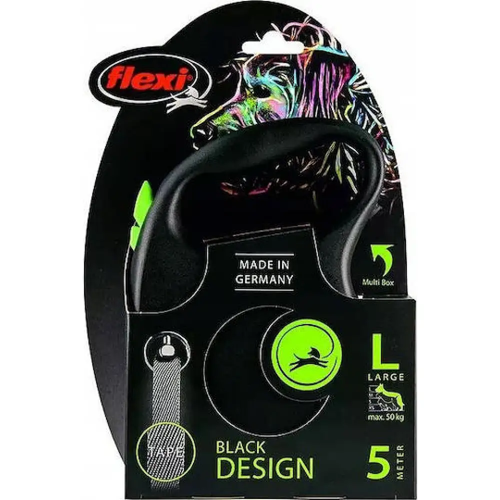 Πτυσσόμενο Λουρί/Οδηγός Σκύλου Black Design L 5m εως 50kg Πράσινο 4000498034125 Flexi