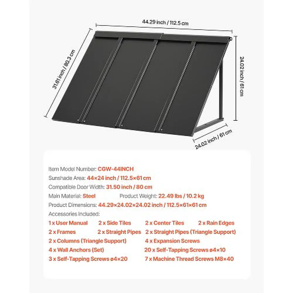 VEVOR Τέντα Παραθύρου Πόρτας 44x24 in Εξωτερική Αίθριο Ατσάλινη Τέντα Εισόδου JSGDSZYP44INH0EP0V0