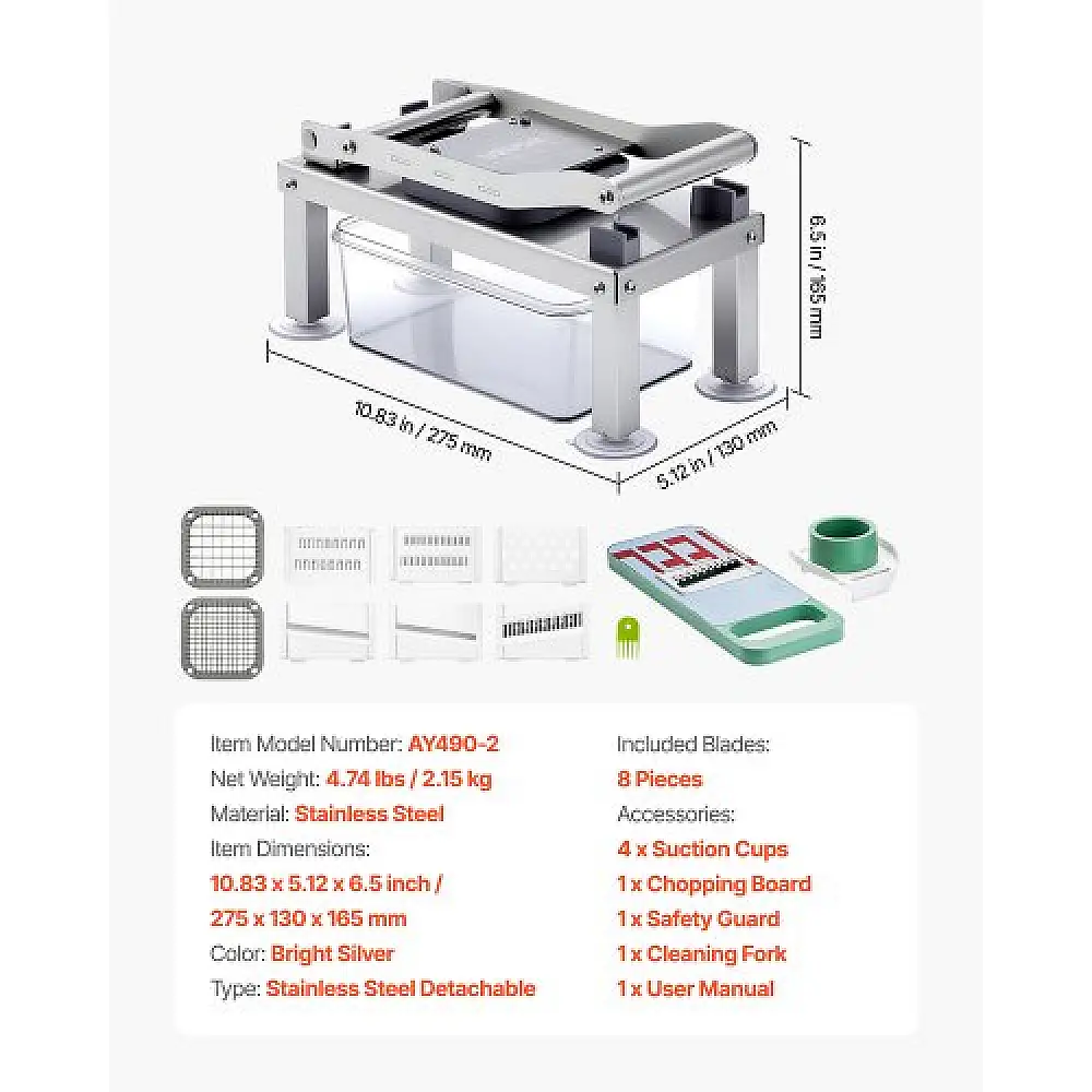 VEVOR Πολυκόπτης Λαχανικών με 8 Λεπίδες JSSWQSJQDQSQRENNV002V0