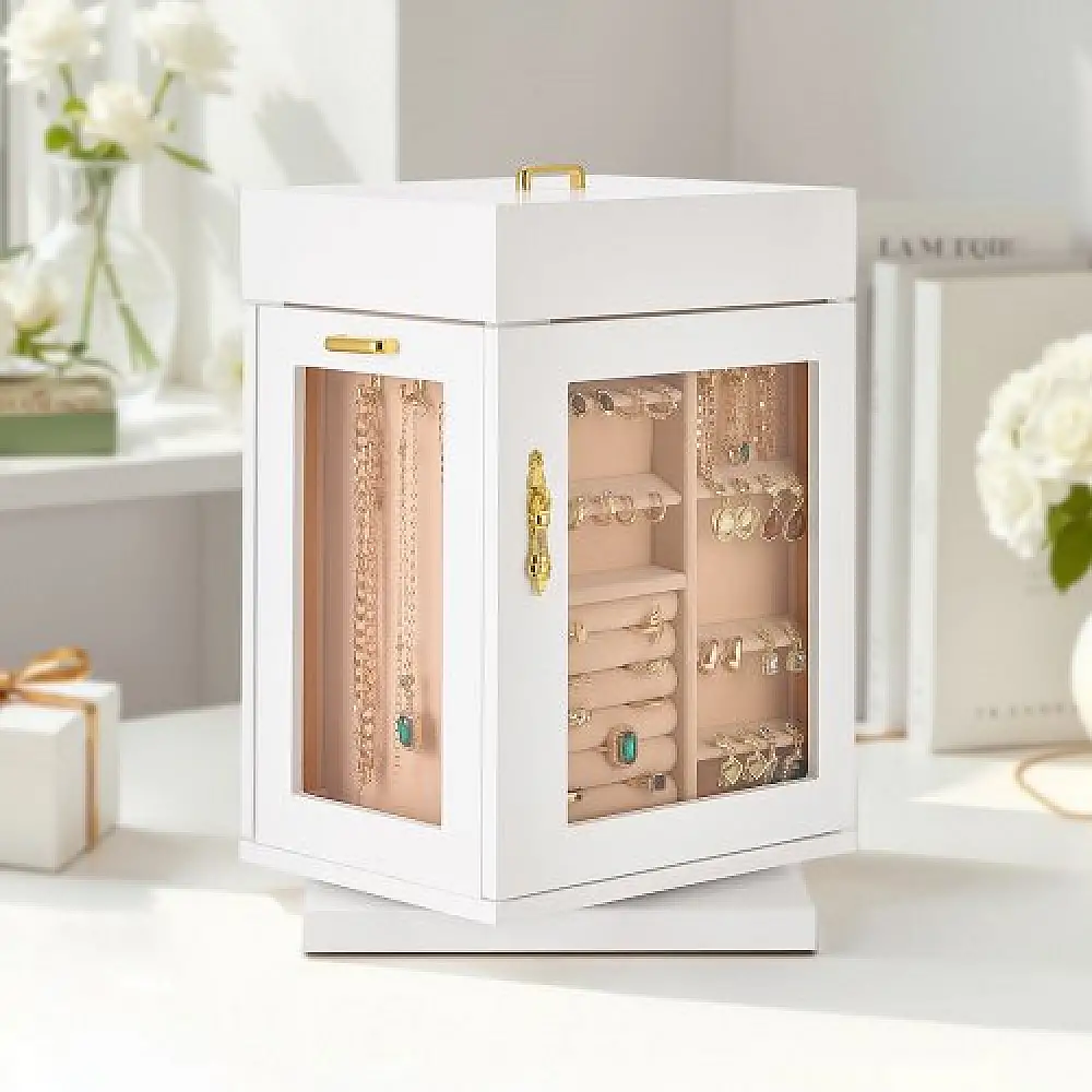 VEVOR Περιστρεφόμενη Κοσμηματοθήκη 360° με 4 Γάντζους για Κολιέ Λευκή TSSSH1200013WOCFK001V0