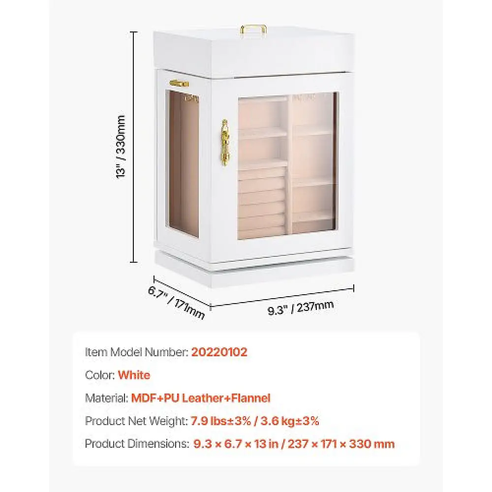 VEVOR Περιστρεφόμενη Κοσμηματοθήκη 360° με 4 Γάντζους για Κολιέ Λευκή TSSSH1200013WOCFK001V0