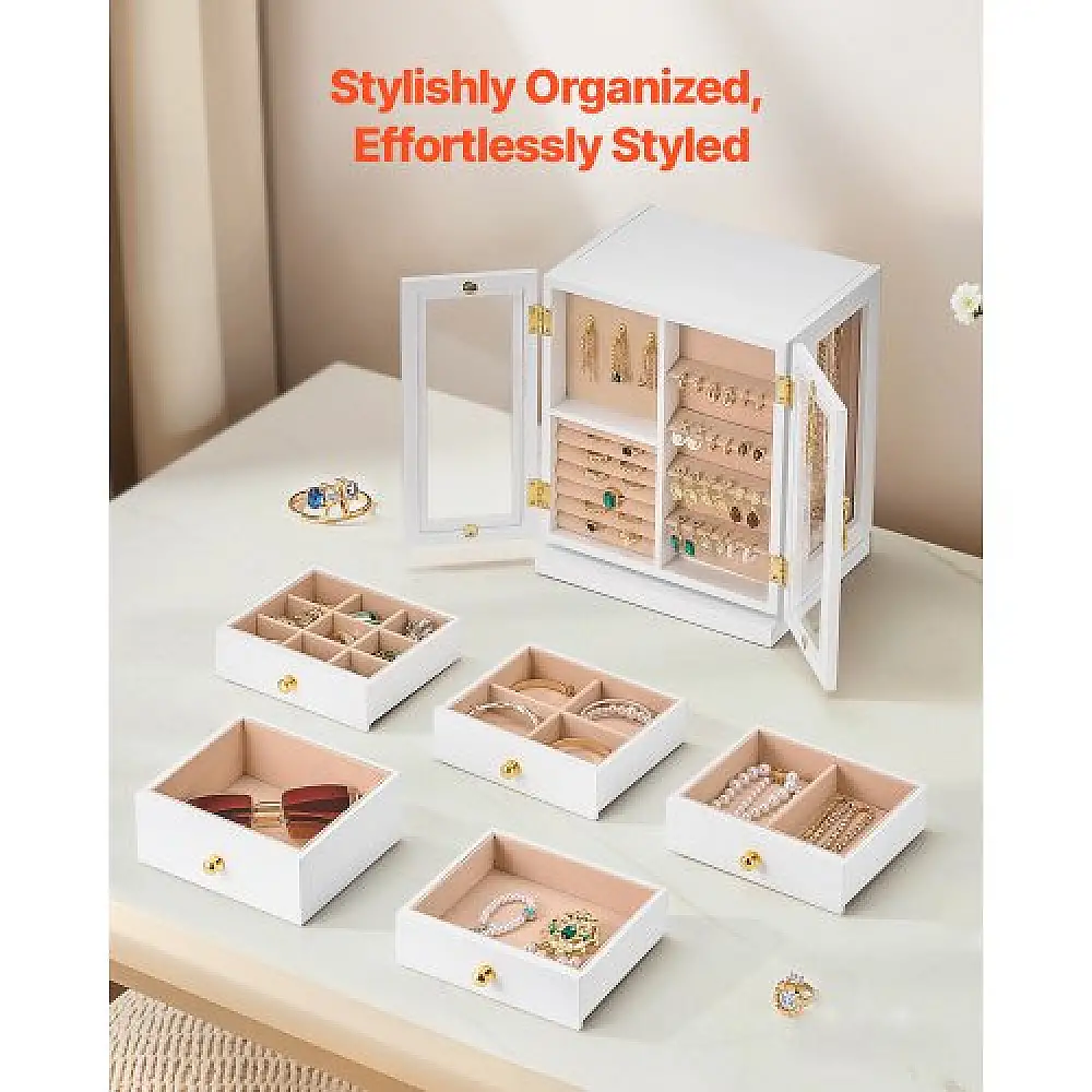 VEVOR Περιστρεφόμενη Κοσμηματοθήκη με 5 Συρτάρια Λευκή TSSSH1000011ESY72001V0