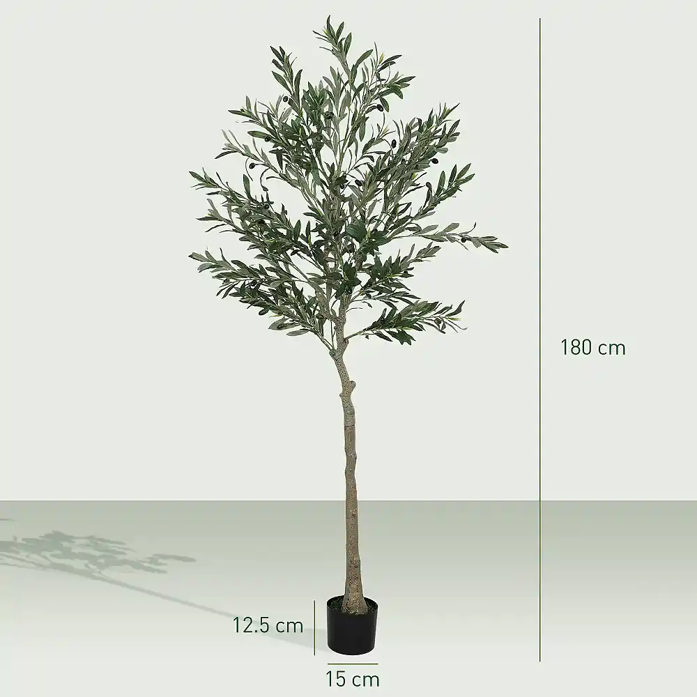 HOMCOM Τεχνητή Ελιά 180cm Ύψος με 900 Φύλλα & 40 Ελιές σε Γλάστρα - Πράσινη 830-939V04GN