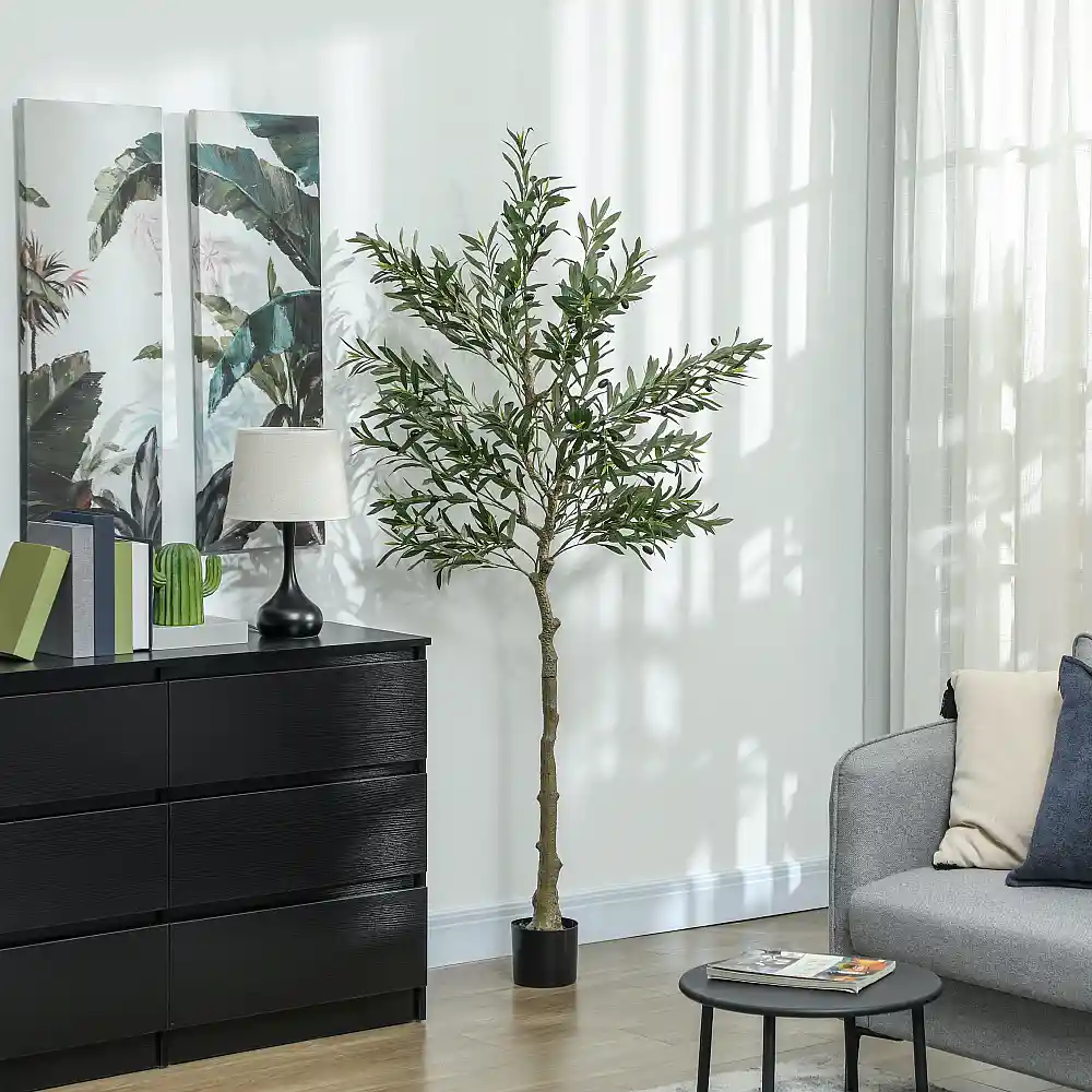 HOMCOM Τεχνητή Ελιά 180cm Ύψος με 900 Φύλλα & 40 Ελιές σε Γλάστρα - Πράσινη 830-939V04GN