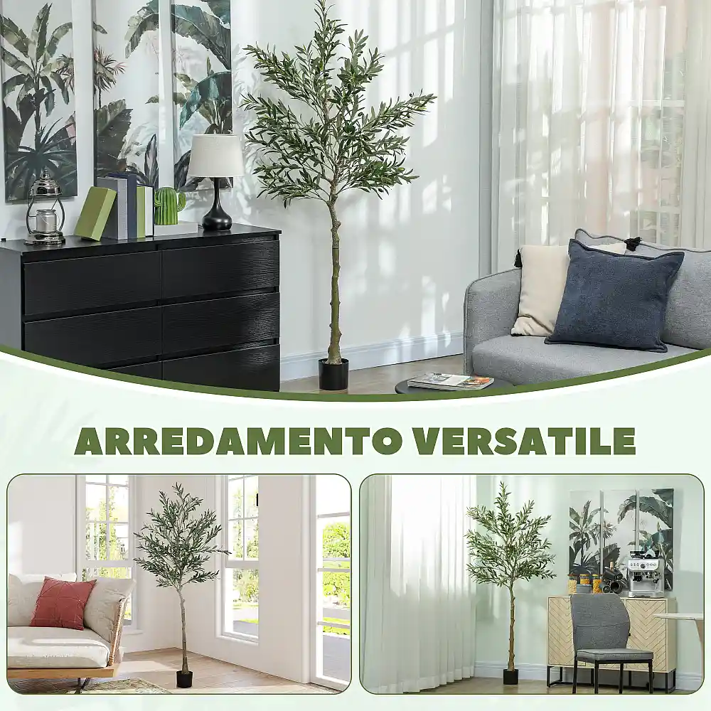 HOMCOM Τεχνητή Ελιά 180cm Ύψος με 900 Φύλλα & 40 Ελιές σε Γλάστρα - Πράσινη 830-939V04GN