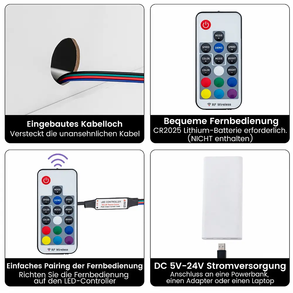 Costway Λευκό Κομοδίνο με LED Φωτισμό και 2 Συρτάρια HU10674WH