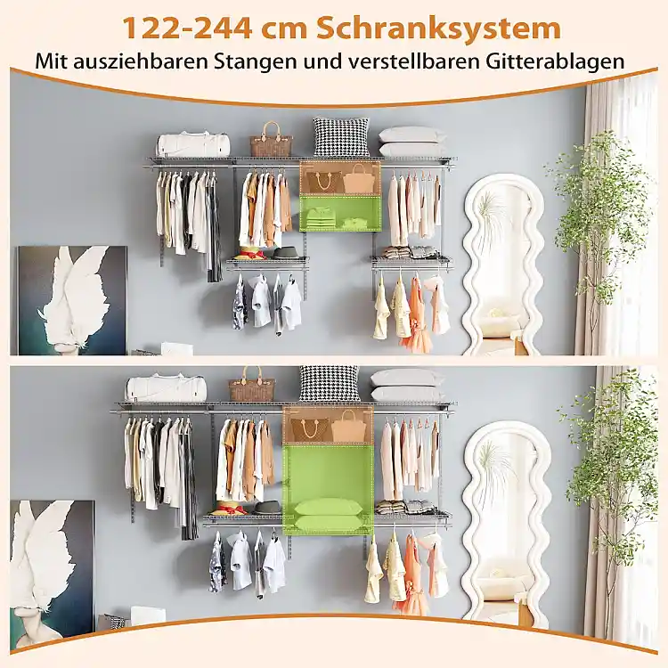 Costway Επεκτάσιμο Σύστημα Αποθήκευσης Γκρι 122 - 244 cm JZ10353GR