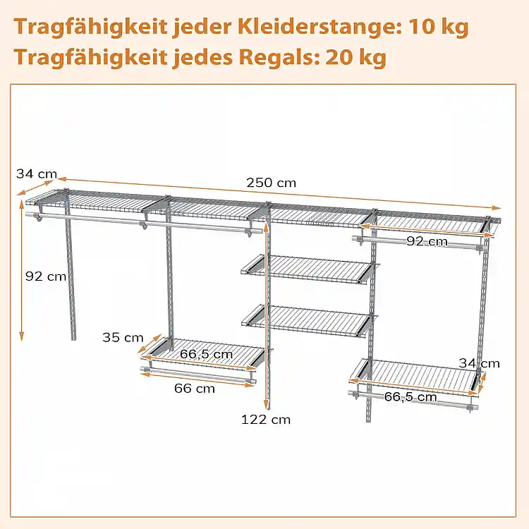 Costway Επεκτάσιμο Σύστημα Αποθήκευσης Γκρι 122 - 244 cm JZ10353GR